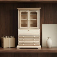 Vintage Design Wooden Dollhouse Sideboard Functional Drawers and Doors Dollhouse Cabinet Unpainted Wood Miniature Hutch for Collectors