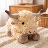 Long-Horned Highland Cow Plush Toy Shaggy Highland Cow Stuffed Animal Cuddly Cattle Plush Toy Huggable for Children, Toddlers, Nursery Decor, Shelf Display