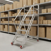 Mobile Workstation Ladder Locking Casters Aluminum Warehouse Ladder Heavy Duty Rolling Steps for Workshop, Stockroom