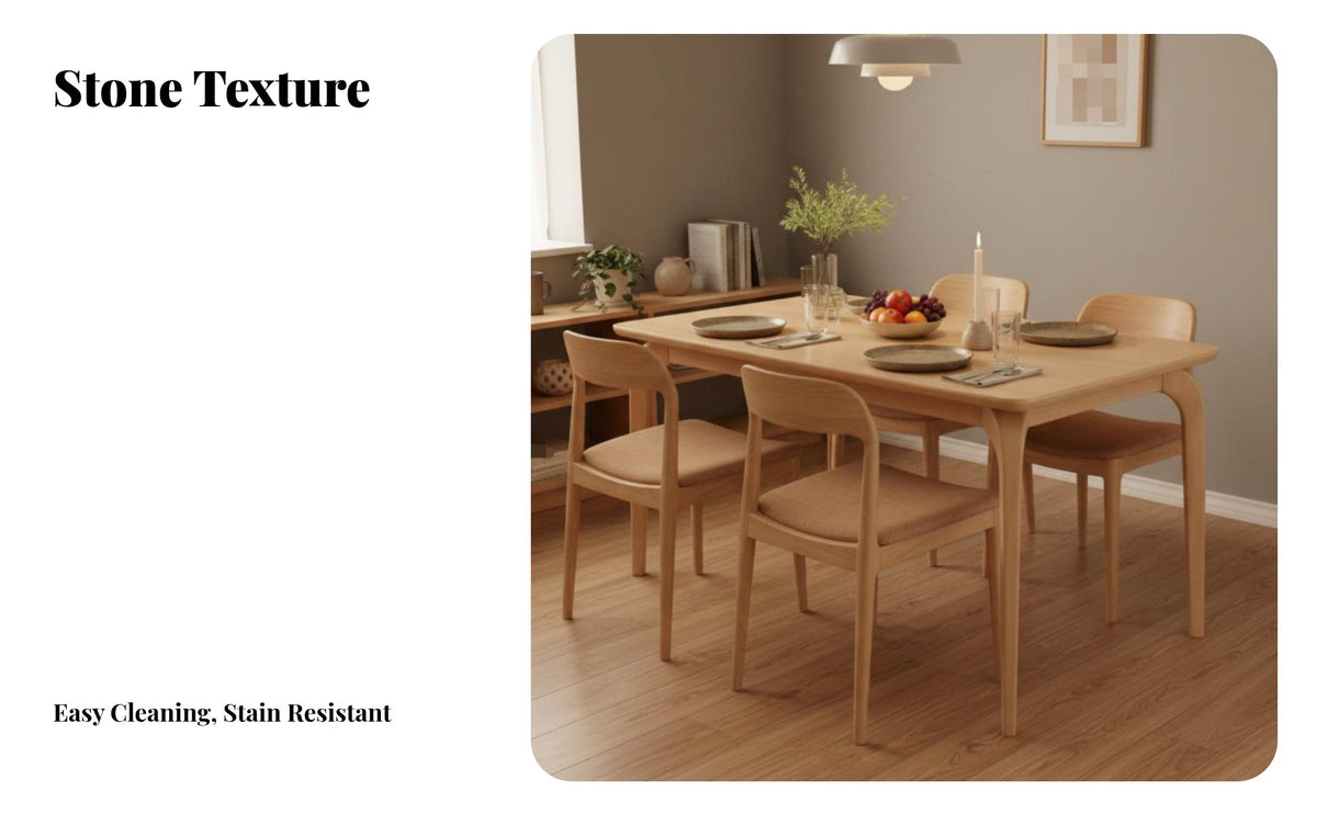 Nordic design Elephant Leg Table and Woven Chair Combo Modern Minimalist Dining Room Set Sintered Stone surface Mealtime Furniture Rounded Corners for Families, partners, Homeowners, Apartment, Kitchen