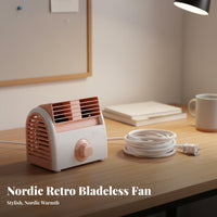 Bladeless Desk Fan Low Noise Retro Table Fan Comp Electric T Size Cooling Fan for Students, Office Workers, Desktop, Dorm Room, Bedroom