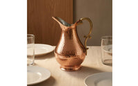 Artisanal Decorative Turkish Pitcher Curved Handle Metal Water Pitcher Flared Spout Table Accessory Wide Rounded Body