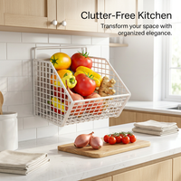 Wall Mounted Wire Basket Kitchen, Large Hanging Wire Basket for Kitchen Declutterer, Ventilated Kitchen Wall Organizer