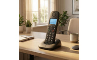 Backlit Display Digital Cordless Phone Numeric Keypad Cordless Handset Matte Black Phone Charging Base Compact