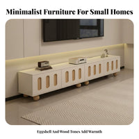 Cream Contemporary TV Cabinet Handle-Less Design TV Cabinet with Storage Multi-Functional Modern Media Storage Console for Homeowners, Renters