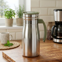 Heat and Cold Retention Stainless Steel Carafe Long-Lasting Water Jug with Lid Rust-Resistant Insulated Pitcher Easy to Clean for Hosts, Bar