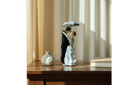 Wedding Couple Figurine with Umbrella Resin Sculpture Sturdy Keepsake for Anniversary