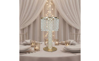 Crystal Vase Stand Ornamental Gold Crystal Vase Stand Hanging Beads Wedding Centerpiece Lamp for Banquet, Display Window
