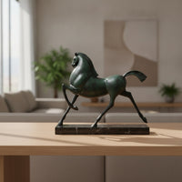 Horse Sculpture Cast Aluminum Horse Figurine Lustrous Equestrian Figurine with Equestrian Figure for Homeowners, Living Room