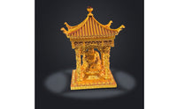 Tabletop Pagoda with Figure Gold-Toned Pavilion Ornament Compact Mini Pavilion for Collectors, Entryway