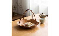 Bamboo Woven Basket Tray Handmade Bamboo Tray with Handle Rustic for Hosts