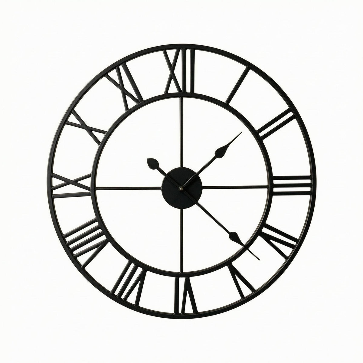 Unframed Frame Black Roman Numeral Wall Metal Frame Wall Clock Retro Noiseless Round Wall Metal Frame Wall Clock European Style Home Decor Decorative for Living Room