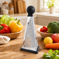 Stainless Steel Grater, Three Sided Box Grater for Cheese & Vegetables, Manual Kitchen Grater for Slicing Julienne Mashing, Black