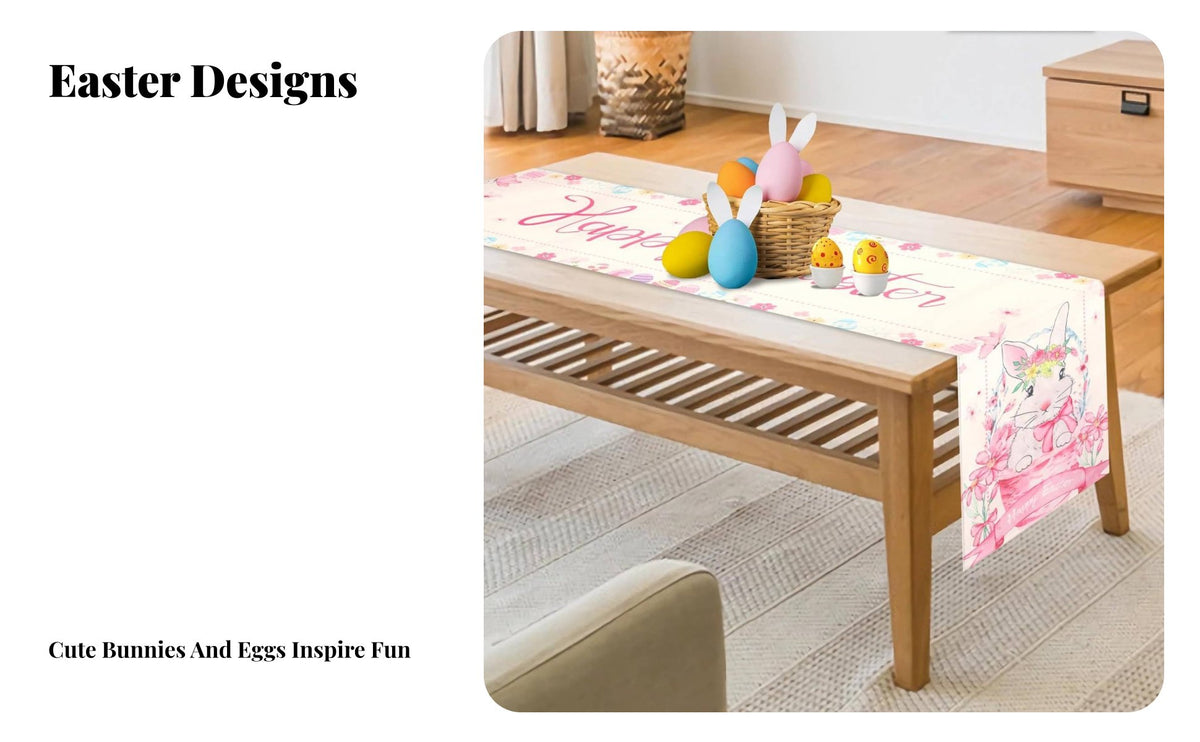 Easter Table Runner Linen Seasonal Spring Kitchen Dining Table Decoration Easter Dresser Scarf for Holiday Decorators, Party Hosts, Kitchen
