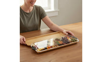 Built-in Compartments Bamboo Serving Tray with Lid Easy-Snap Locking System Divided Food Tray with Handles Food-Safe Safe Reversible Compartment Platter for Party Hosts, Picnic, Potluck