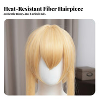 Long Blonde Hairpiece with Ears Pre-Design D Blonde Cat Ear Hairpiece Heat Resistant Fiber Costume Accessory for Cosplayers, Costume Parties, Photo S