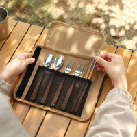 Stainless Steel Cutlery Set 6-piece, Rustproof Travel Cutlery for On the Go with Spoon, Fork, Chopsticks, Khaki
