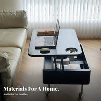 Vintage design elevatingTop C-Table with casters Height Adjustable Household Furniture Space Saving Design Hidden Storage for Small Apartment Residents, Remote Workers, Students, Living Room, Next to Sofa, Bedroom, Home Office