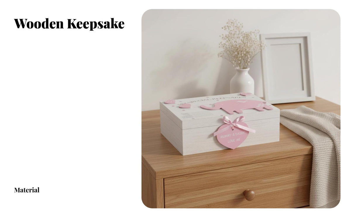 Baby Keepsake Box Hinged Lid Memory Chest Robust Sturdy Gift Container for Small Children, Newborns, Bedroom, Playroom, Closet