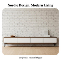 2 Pieces TV Stand and Table Set Nordic design TV Console and Coffee Table Combo Walnut Color Finish Living Room Furniture for Homeowners, Small Spaces