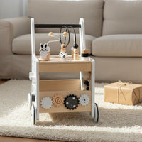 Anti-Tip Design Multifunction Baby Stroller Shape Sorter Wooden Baby Stroller Sturdy Wood Children's Play Gear Early Learning for Toddlers, Kids, Indoor