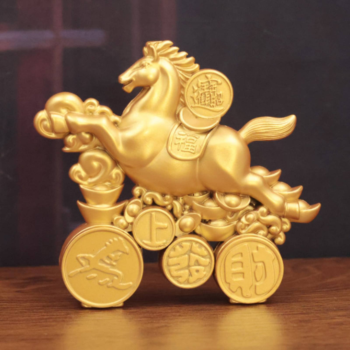 Rotatable Design Horse on Coin Wheels Sculpture Great Gift Idea Good Luck Horse Figurine Exquisite Workmanship for Office, Entryway, Desktop