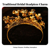 Chinese Bridal Headdress Set Intricate Design Dragon Crown and Hairpin Set Chinese Wedding Crown Gold Plated for Tea Ceremony