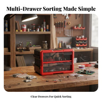 Transparent Drawers Multi-Compartment Parts Organizer Stackable Design Multi-Drawer Chest Large Capacity Workshop Storage Heavy Duty for DIY Enthusiasts, Professionals, Garage, Craft Room, Classroom, Playroom