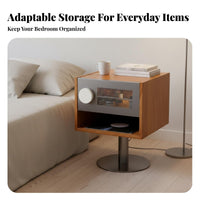 Modernist inspired Rolling vinyl table Narrow outline Nightstand Space-Saving Design Side Table Multi-Functional for Apartment Dwellers, Students, telecommuting Workers, Bedroom, Small compact areas, Dorm Room, Home Office