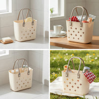 Plastic Storage Basket Hollow-out Plastic Basket with Handles Handheld Storage Tote Multi-Purpose Portable Carrier Organizer
