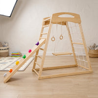 Climbing Frame with Slide Wood Indoor Jungle Gym with Slide Sturdy Wooden Climbing Structure for Children, Playroom, Home, Bedroom