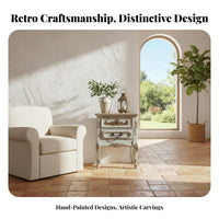Farmhouse Nightstand Mediterranean Design Louvered Door End Table Distressed Finish Ample Storage for Adults, Hallmanner