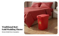 Red Wedding Trash Can Long-Lasting PP Material Chinese Wedding Dowry Container Festive Plastic Container Gold-Tone Edge