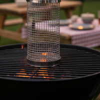 Outdoor Grilling Basket with Handle Cylindrical Rolling Grill Basket for Tailgating