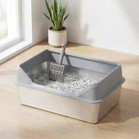 Stainless Steel Cat Waste Receptacle, Top-Entry Cat Toilet with High Fence, Enclosed Litter Tray with Step, Easy Cleaning Metal Litter Pan