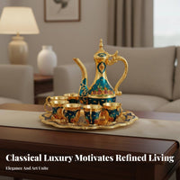 8 Pieces Castle Pattern Beverage Pot Set Soft Luxury Ornate 8 Piece Spirit Set Vintage Beverage Flagon Set Elegant Design