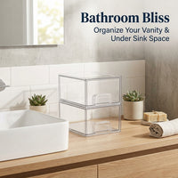 Drawer Storage Organizer, Clear Acrylic Stackable Design, Vanity Table Makeup and Jewellery Bathroom Drawers Unit