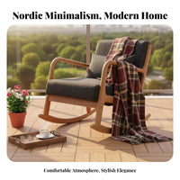 Nordic Design Upholstered Rocking Chair Sturdy Frame Household Furniture High Backrest Home Seating Ergonomic Design for Book Lovers, New Mothers, Balcony, Living Room, Bedroom, Reading Nook