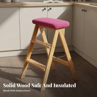 Solid Wood Construction 3-Step Wooden Stool Heavy Duty 3-Step Wooden Ladder Multi-Purpose for Homeowners, Adults, Kitchen, Garage, Stockroom