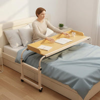 With Wheels Adjustable Height Overbed Desk Multi-Purpose Cross Bed Computer Table Sturdy Frame C-Shaped Bed Side Table Rounded Corners for Students