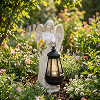 Decorative Angel Figurine with Lantern Light-up Angel Statue Hanging Sculpture Solar-Powered for Patio