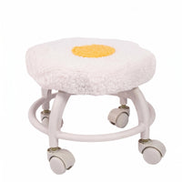 Caster Wheels Cloud Stool Soft Textured Rolling Stool White Metal Frame Small Furniture Curved Legs