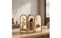 Oriental Tabletop Folding Screen Decorative Folding Screen with Three Panels Compact Decor Traditional for Home Decorators, Tea Table, Sideboard