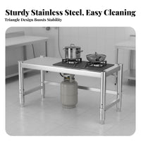 Stainless Steel Kitchen Shelf Rustproof Countertop Storage Rack Heavy Duty Single Tier Utility Shelf for Homeowners, Renters, Pantry, Washroom, Office