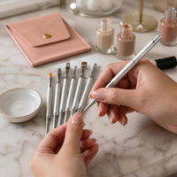 Dual-Ended Metal Nail Art Brush Set with Storage Bag for Builder Gel, Liner, and Painting