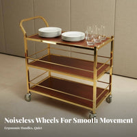 European Design Hotel Food Service Cart High-End Luxury 3-Tier Serving Trolley Easy to Move Mobile Beverage Cart Versatile Usage for Restaurant Employees, Home Entertainers, Homeowners, KTV, Parties, Dining Room, Kitchen