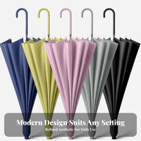 16-Rib Straight Umbrella Large Coverage Automatic Sun and Rain Umbrella Reinforced Frame Weather Protection for Men, Commuters, Golf, Outdoor Events