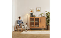 Sideboard Cabinet Modern Wooden Sideboard Minimalist Cabinet with Glass Doors for Dining Room, Kitchen