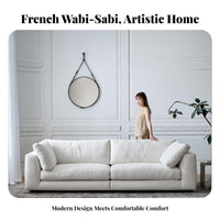 Three-Seater soft Sofa Wabi-Sabi Aesthetic Deep-Seat soft Couch French Cream design Living Room Furniture for Families, Adults, paleice, Bedroom, Dorm