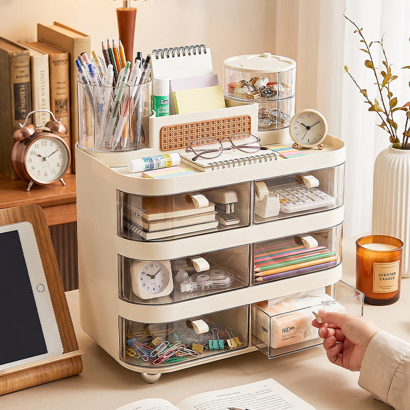 Desktop Storage Rack with Drawers, Transparent PET, 4 Layers